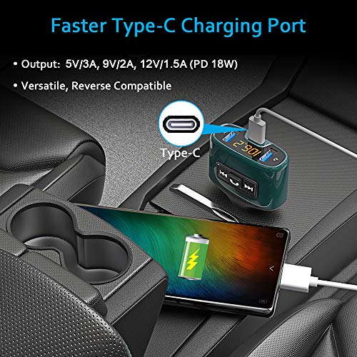 Bluetooth FM Transmitter, Comsoon Wireless Radio Adapter Receiver Car Kit with 18W USB Type-C Car Charger Port & 5V/2.4A Dual USB Ports, Support USB Flash Drive, Hands-Free Calling - Thumbnail 5