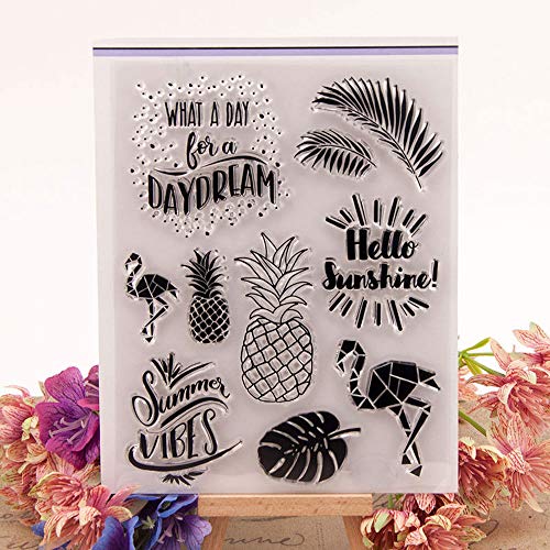 Summer Vibes Pineapple Palm Tree Leaves Flamingo Clear Stamps for Cards Making Decoration and Scrapbooking Rubber Stamps for Craft - Thumbnail 2