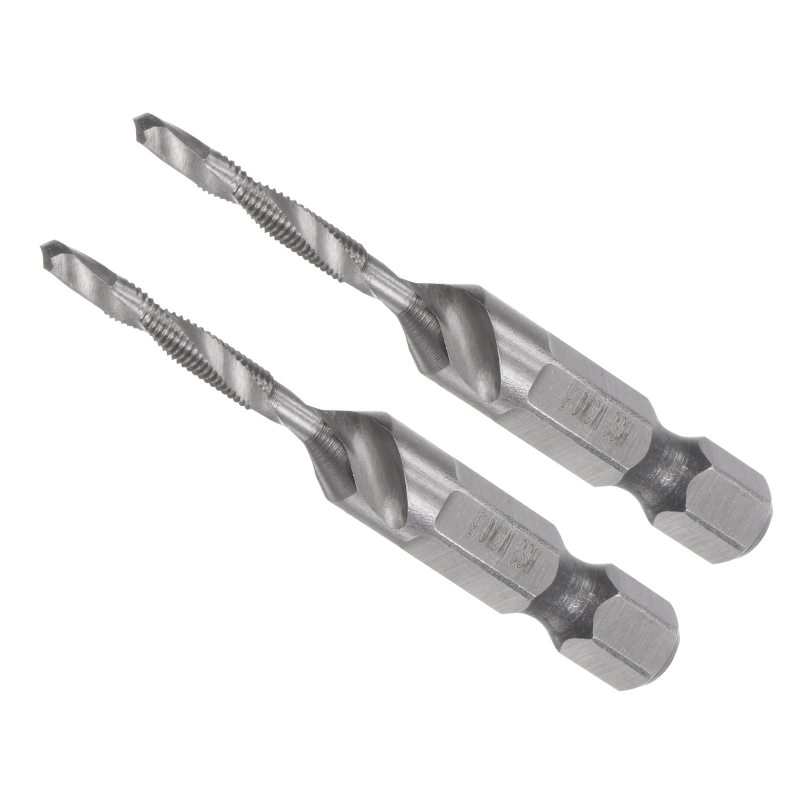CoCud Combination Drill and Tap Bit, M3 x 0.5 Thread Size 1/4" Hex Shank, 4341 Uncoated High Speed Steel Tools - (Applications: for Aluminum Stainless Steel Plastic), 2-Pieces