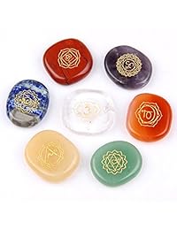 Piedras para chakras, cristales de curación con energía Reiki, grabadas con símbolos holísticos para equilibrar chakras, piedras pulidas, juego de 7