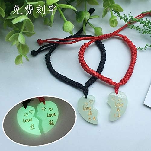 Luminous Fluorescent Lettering Couple Lover Necklace Pendant one Pair Light-Emitting Bracelet Bangle hexin Men Girlfriend Birthday Gift tanabata (Green with Black red String Bracelet one Pair