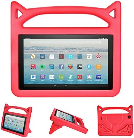Fire HD 8 2017/Fire HD 8 2016 Kids Case - Gogoing Light Weight Shockproof Cartoon Cover with Carrying Handle Stand Protector for New Amazon Fire 8 Tablet (2017/2016 Release) Red