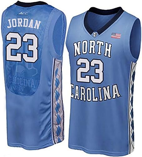 YueXian Men Embroidery Double-slit No.23 Retro Jordan North Carolina University Basketball Jerseys Blue XXL