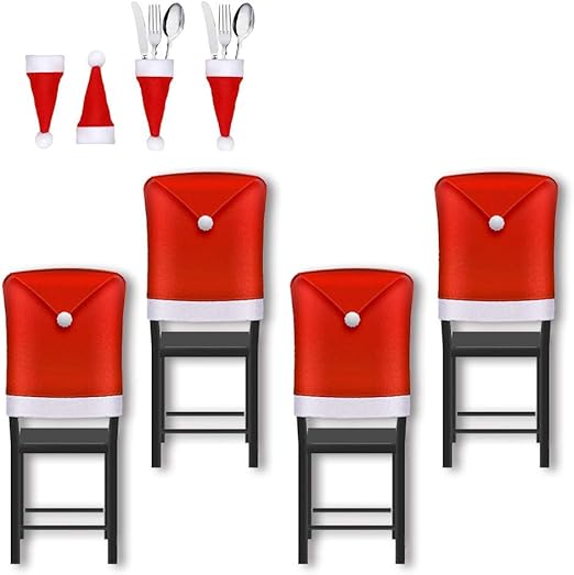 Amazon Com Kortes 4 Pack Christmas Chair Back Covers Non Woven Fabric Design Santa Hat Slipcovers Decoration Xmas Chair Covers For Christmas Festive Home Dinner Tale Chairs Decorations Home Kitchen