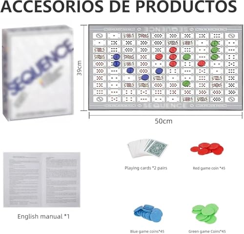Sequence Juego de Mesa, Sequence Game, Juego de Mesa Estrategia Familiar - Juego de Cartas con Tablero Plegable,104 Cartas + 135 Monedas de Juego, para 2-12 Jugadores (Versión Inglesa) (Blanco)
