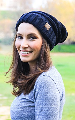 Funky Junque's C.C. Trendy Warm Oversized Chunky Soft Oversized Cable Knit Slouchy Beanie - Navy