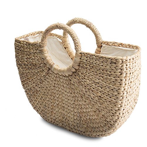 Natural Chic Hand Woven Round Handle Handbags Water Hyacinth Handmade Summer Bag
