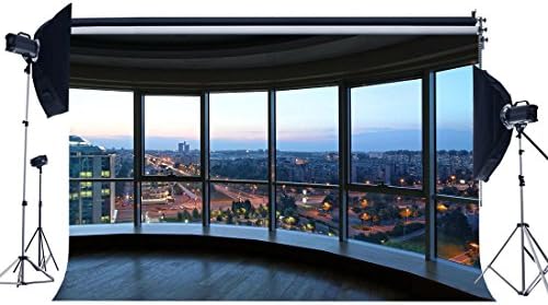 Gladbuy 7X5FT Office Room Backdrop Skyscraper Modern Building Shining Lights New York City View Blue Sky Nature Vinyl Photography Background Kids Adults Photo Studio Props MP606