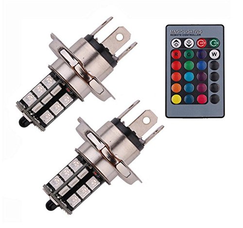 Keyecu 2 Pieces 12V 27-SMD 5050 Multi-Color RGB LED Replacement Bulbs For Fog Lights or Driving Lights with Remote (H4)