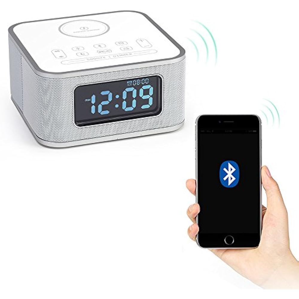 Clock Radios Alarm With Wireless Charger Bluetooth Speaker And