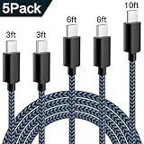 USB Type C Cable, RKINC USB C Cable 5 Pack (3/3/6/6/10FT) Nylon Braided Cord USB Type A to C Fast Charger for Samsung Galaxy S9,S9 Plus, Note 8,S8,LG V30 V20 G6 G5,Google Pixel,Nexus 6P 5X,Moto Z Z2