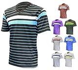 Enimay Men's High Quality Short Sleeve Athletic Striped V-Neck Muscle T-Shirt
