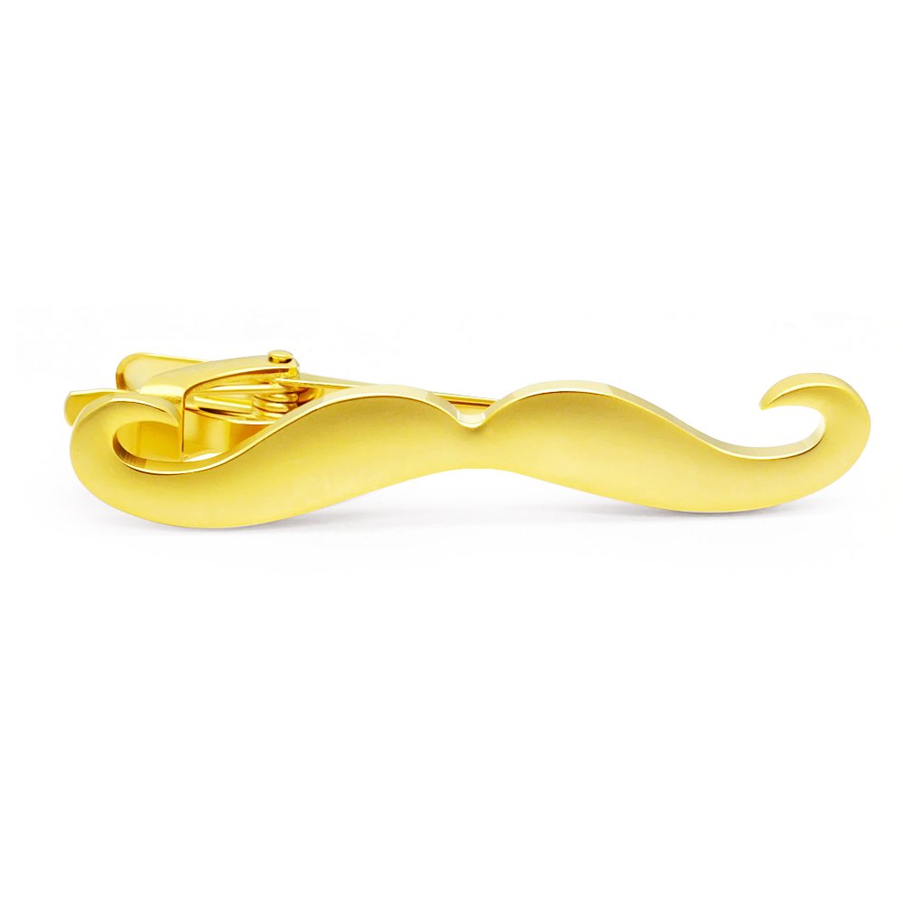 HONEY BEAR Mens/Boys Moustache Beard Tie Clip Bar for Skinny Narrow Size/Normal Size Tie Stainless Steel for Business Wedding Gift (Gold 5.6cm)