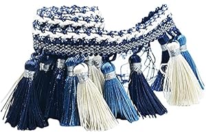 1 Yard European Tassel Egg Fringe Trim Decoive Clothes Curtain-Blue + White