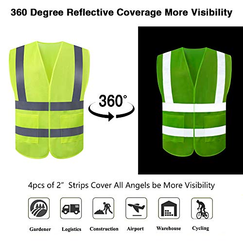 JSungo High Visibility Safety Vest 10 Pack, ANSI Class 2 Identification Security Vest with 2 Inch Reflective Silver Strip, Velcro Construction Vest for Night Running, Jogging, Cycling Walking (Yellow) - Thumbnail 2