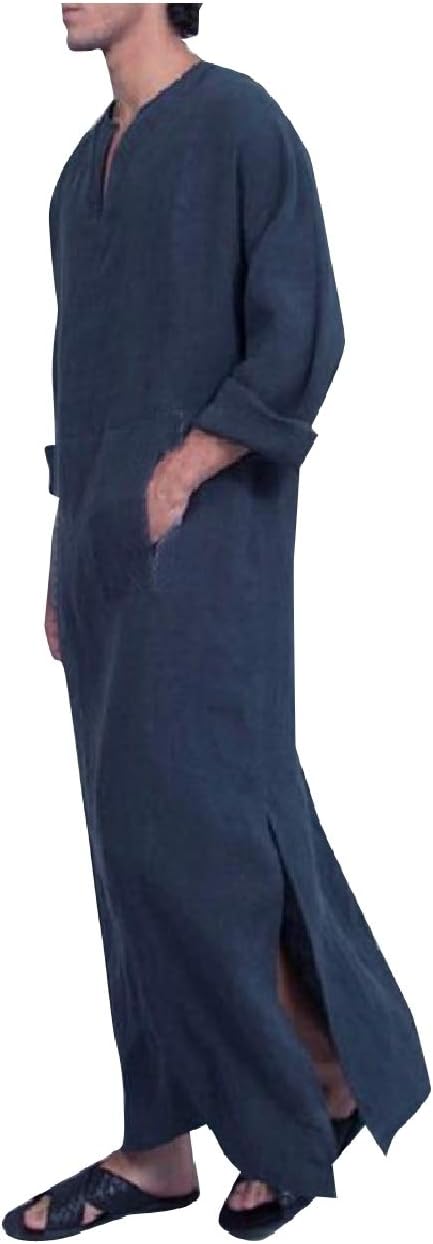 Unastar Men's Middle East V Neck Long Sleeve Islamic Baggy Muslim Thobe