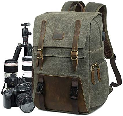 Camera Backpack DSLR Canvas Camera Bag Large Capacity Waterproof Anti-shock 15.6'' Laptop SLR Camera Travel Rucksack Professional Lens Organizer Green