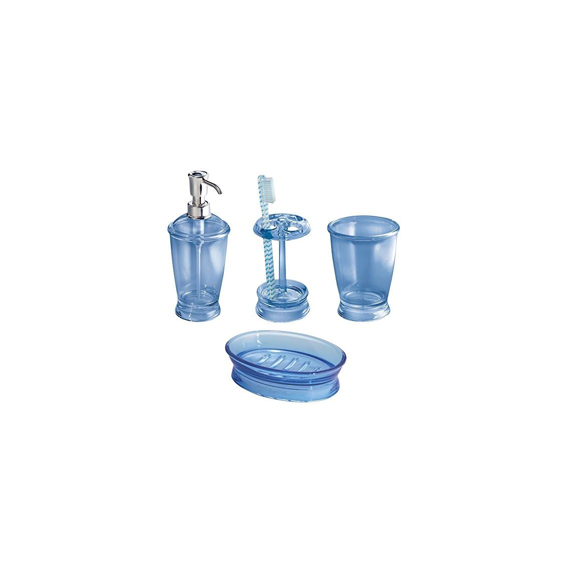 mDesign Bath Accessory Set, Soap Dispenser Pump, Toothbrush Holder