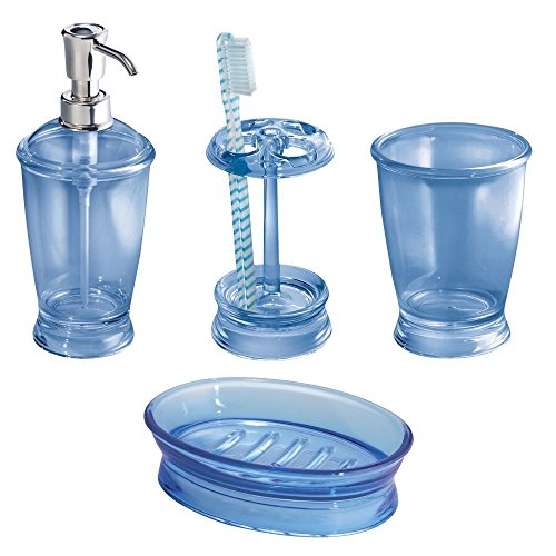 mDesign Bath Accessory Set, Soap Dispenser Pump, Toothbrush Holder