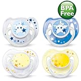 Philips Avent BPA-Free 0-6 Months Night Time Newborn Pacifiers - 4 Pack, Blue/Yellow