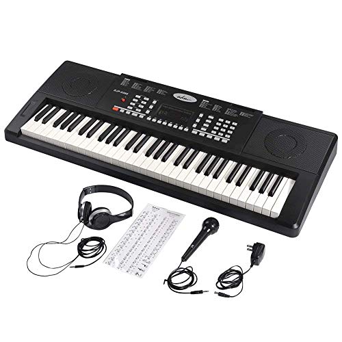 ADM 61 Key Portable Electronic Keyboard Piano Beginner Kit with Stand, Padded Bench Stool, Microphone, Headphone, Keyboard Bag and Keyboard Sticker