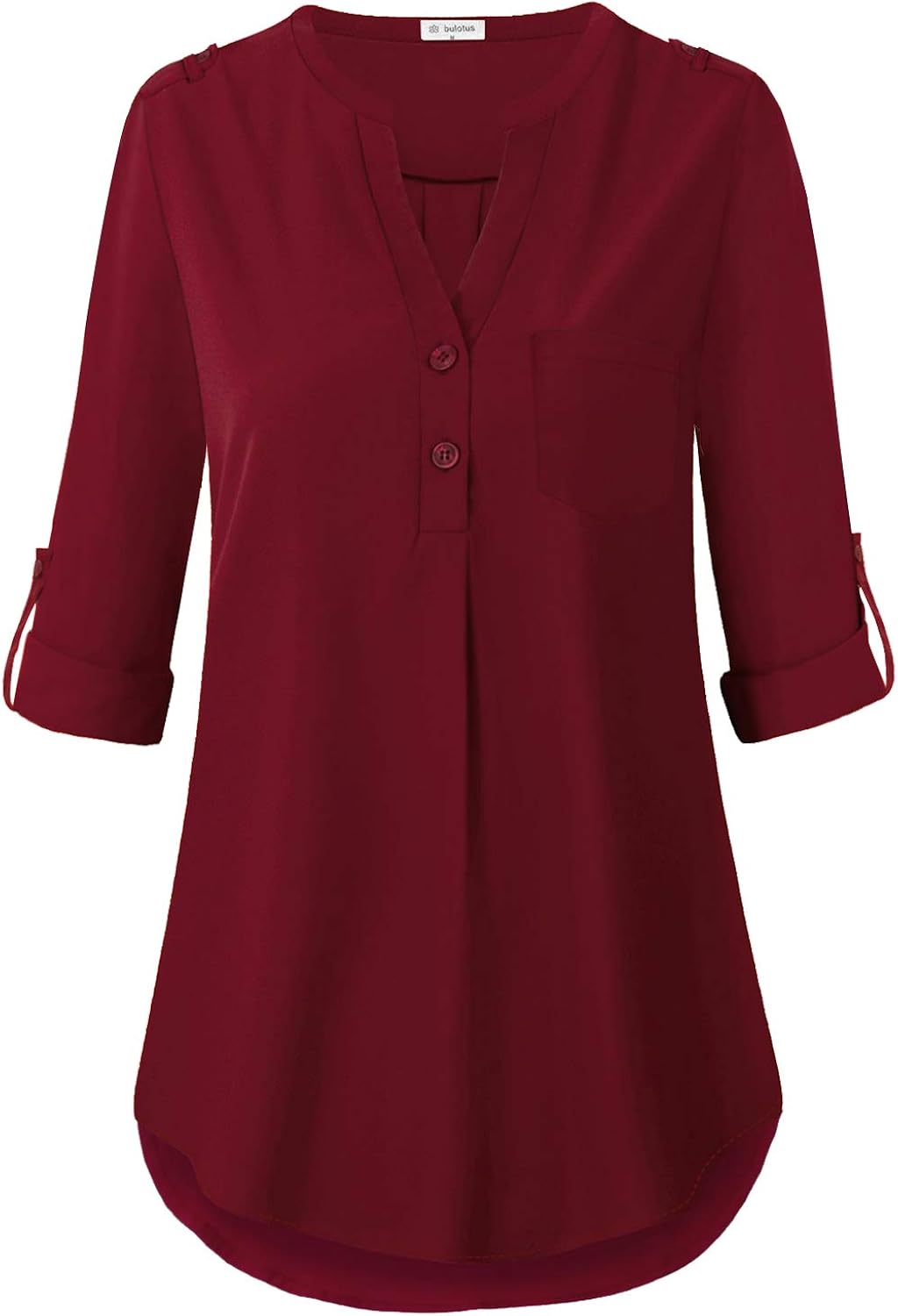 Bulotus Women Chiffon Blouses for Work 3/4 Sleeve V Neck Business Casual Tops: Clothing
