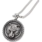Tiger Necklace for Men, Punk Rock Tiger Necklace, Norse Viking Tiger Head Pendant Necklace with 23.6"Chain