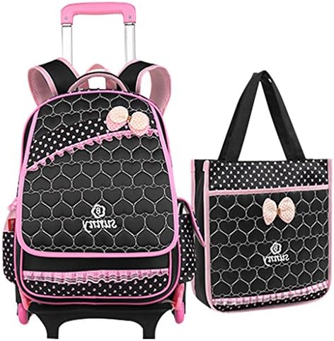 Boys Girls Rolling School Backpacks - Kids Trolley Schoolbag 2 Pieces Hangbag Waterproof Primary Student Bag Outdoor Travelling Nylon Kids Luggage with Removable Pull Rod