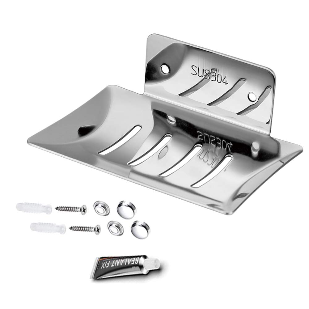 Soap Dishes for Bathroom，Soap Case Holder with Drain，SUS 304 Stainless Steel Soap Dish Wall Mounted Soap Holder Draining Soap Storage Rack for Bathroom Kitchen （Silver）