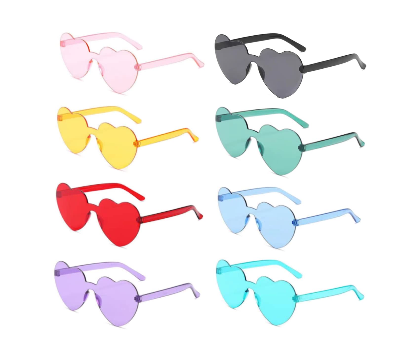 sanvpwsan 8Pcs Heart Shaped Metal Frame Glasses Retro Hippie Style Multicolor Sunglasses, Christmas Party Glasses, John's 60s Style Glasses Accessories (Gold Frame)