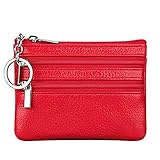 Cynure Women's Genuine Leather Coin Purse Pouch Change Wallet with Key Ring,red