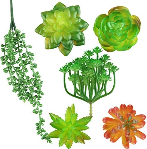 Yoodelife 6 Pcs Artificial Succulents Plants Faux Flowers Cacti Cactus Hanging Plants Greenery, Realistic Looking