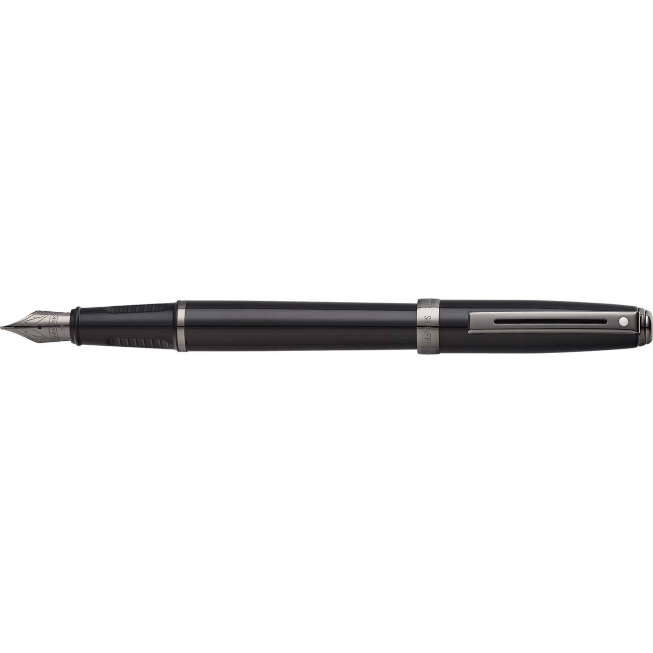 Sheaffer Prelude - Refillable Fountain Pen, Medium Nib, Gloss Black, Gunmetal PVD Plated Trim