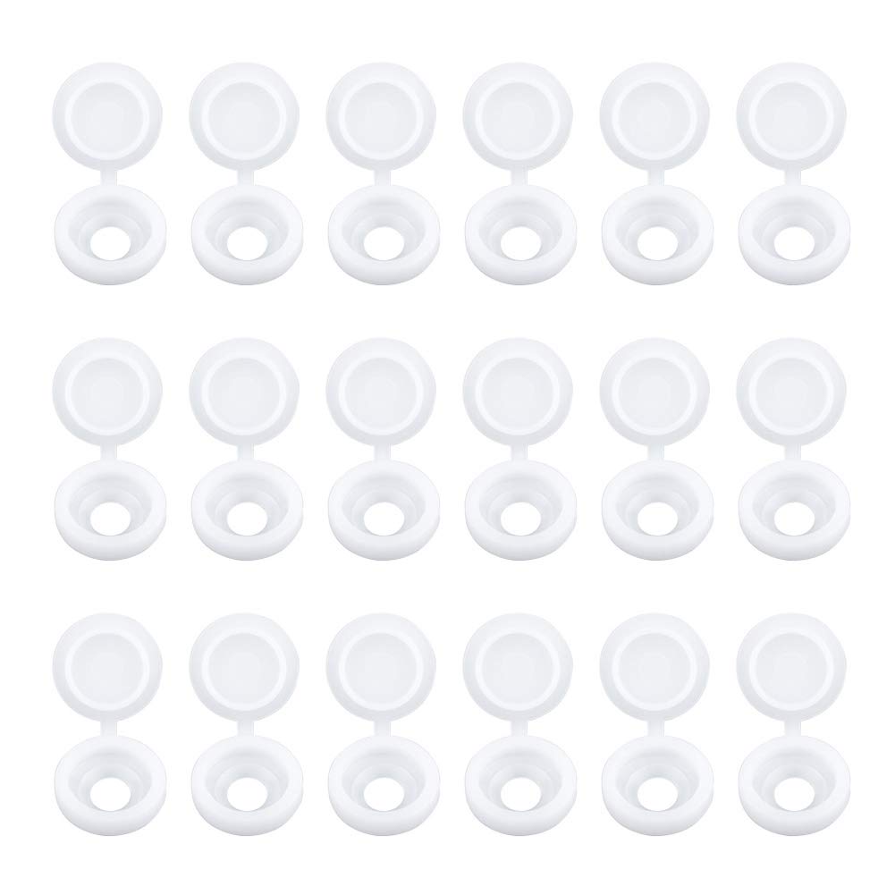 INCREWAY Screw Covers, 100pcs White Plastic Screw Cap Hinged Fold Over Caps Rubber Dust Washer Flip Tops with Storage Box, White