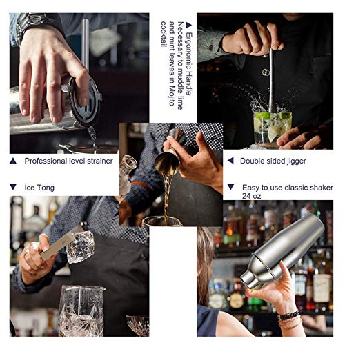 NXYJD 14-teiliger Cocktail Shaker Bar Set Edelstahl Bartender Kit Mixer Drink Bartender BROWSERKIT Bars Set Tool Zubehör… – Bild 4