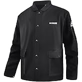 LeaSeek Welding Jacket Leather Sleeves | Flame Resistant (FR) Cotton Weld Coat | Welder Jacket for Men Women | Black, S-4XL