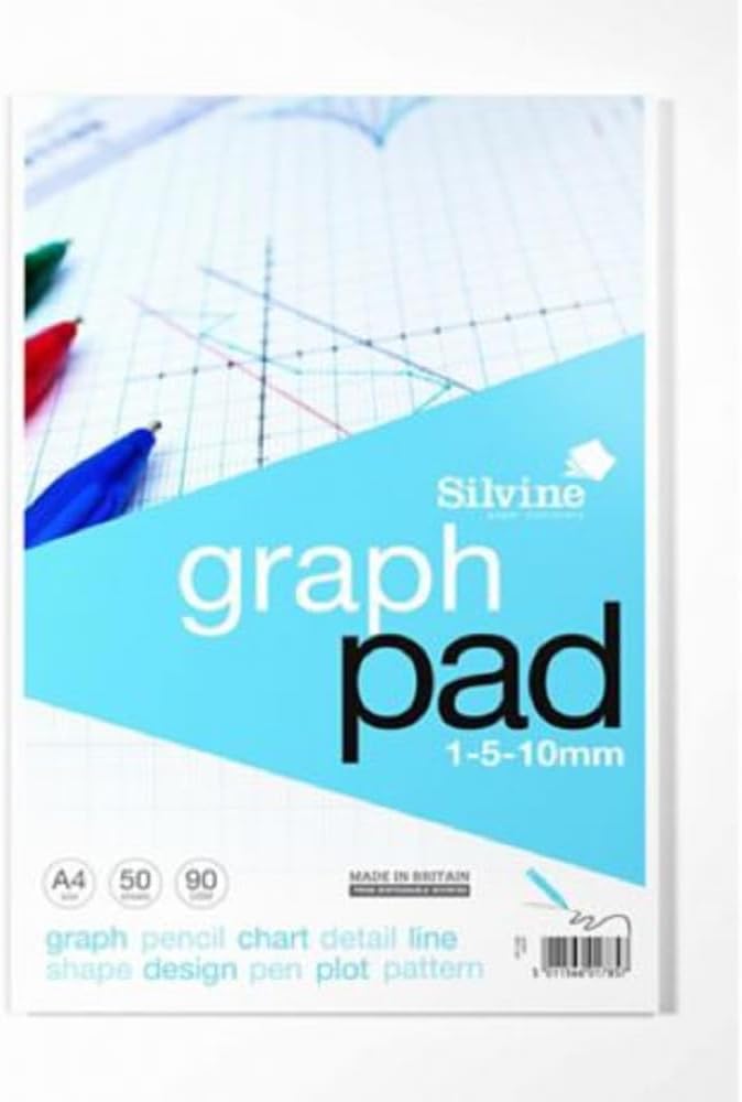 Silvine A4 Graph Pad 50 Sheets 90gsm Glue Bound 1-5-10mm Graph Ref A4GP