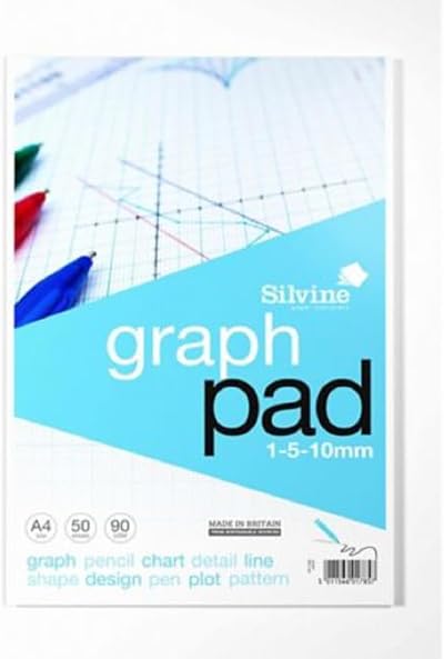 Silvine A4 Graph Pad 50 Sheets 90gsm Glue Bound 1-5-10mm Graph Ref A4GP