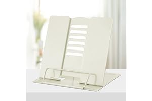 Honagu Book Stand Metal Desk Book Holder, Book Holders for Reading Hands Free, Adjustable Cookbook Documents Holder, Portable Bookstand for Music Books, Textbook, Recipe, Tablet, Ipad (Milky White)
