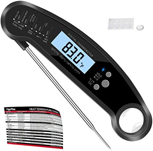 Digital Meat Thermometer, VigoRise Waterproof Instant Read Thermometer Food BBQ Cooking Thermometer with Calibration and Backlit for Kitchen, Oven, Grill, Water, Beer, Milk, Baby Bath Water Probe