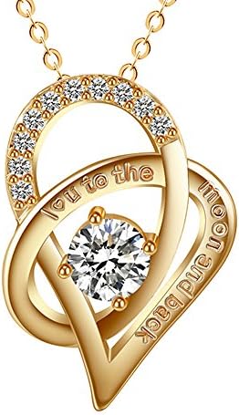 YIY Beauteous Double Heart Pendant Necklace with 3A CZ Gold Plated Copper 18"’The Forever Love’