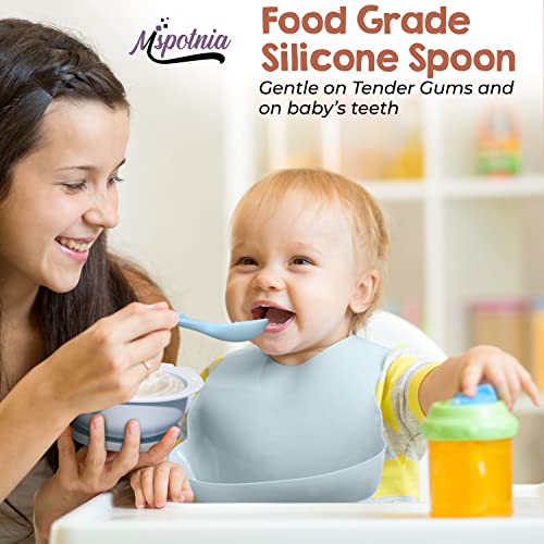 Baby Suction Plates Bowls & Spoon Utensils, Toddler Led Weaning Supplies, Self Feeding 6 Months, Silicone Plate Bib Set for 6+, Toddlers Eating Bowl, First Stage Dishes, Infant Babies Meals Dish