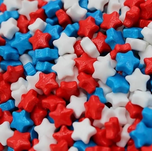 STAR SHAPED HARD CANDY SWEET & FRUITY BULK CANDY FOR PARTIES, WEDDING, AND GIFTS (1 POUND, AMERICAN PATRIOTIC RED, WHITE, AND BLUE)