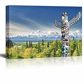 Canvas Prints Wall Art - Beautiful Totem Wood Pole in Mountain | Modern Wall Decor/Home Art Stretched Gallery Wraps Giclee Print & Wood Framed. Ready to Hang - 12" x 18"