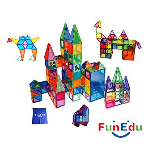 60-piece Magnetic tiles Building Blocks Toys Set, Powerful Magnets, Various Shapes, One Magnetic Wheel Base, Four Magnetic Windows, One Bonus Bag, for Kids, Toddlers - Thumbnail 7