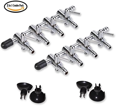 Aquarium Air Pump Accessories include 2 Pcs 4-Way Outlet Air Flow Control Valves and 4 Pcs Aquarium Suction Cup Holders for Fish Tank