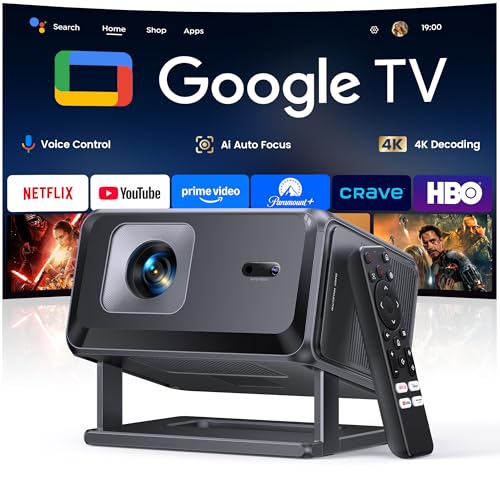 Smart Projector 4K【Google TV 14.0 & Dolby】Short Throw Mini Projectors with Auto Focus & Keystone|Compatible with Netflix|HDR10,Portable Outdoor Projecteur with WiFi & Bluetooth for Movie/Home/Bedroom