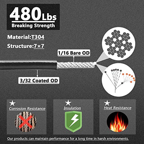 WAYSKA String Light Hanging Kit with 250 Ft Nylon Coated Stainless