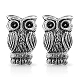 925 Sterling Silver Tiny Detailed Owl Bird 8 mm Post Stud Earrings