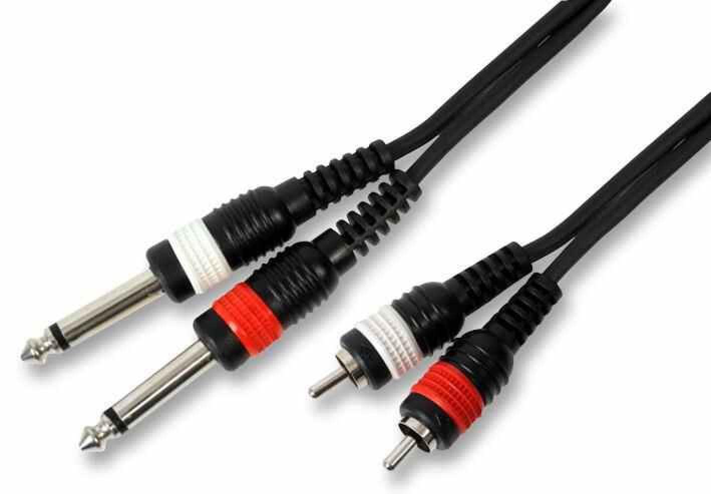 Pulse PLS00188 2x 6.35 mm (1/4 Inches) Mono Jack to 2x Phono (RCA) Plug to Plug Lead, 1.5m, Black
